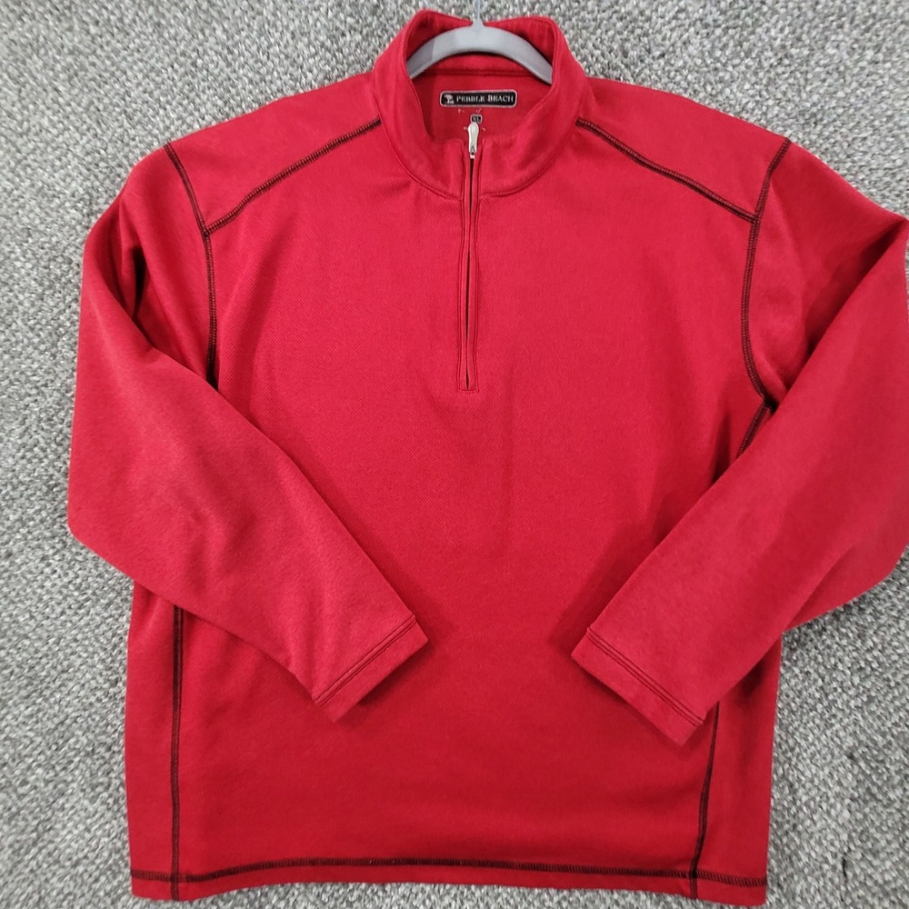 Pebble Beach Mens XL Red Quarter Zip Golf Pullover Performance Long Sleeve Shirt
